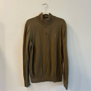 AllSaints Kilburn Funnel 1\4 Zip Long Sleeve Wool Jumper Sweater Men’s XL Green